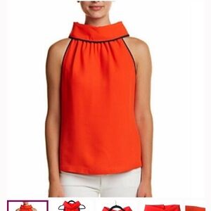 Red Sleeveless Top with Black Trim